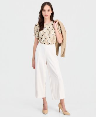 Anne Klein Essentials - Petite Seamed Cropped Pull-On Pants