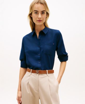 Tommy Hilfiger - Women's Roll-Tab Sleeve Collared Shirt