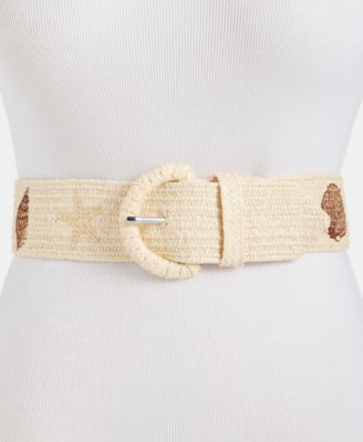 On 34th - Women's Embroidered-Shell Straw Stretch Belt