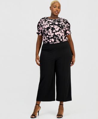 Anne Klein Essentials - Plus Size Wide-Leg Cropped Pull-On Pants