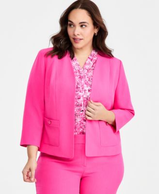 Kasper - Plus Size Seamed Patch-Pocket Cardigan Jacket