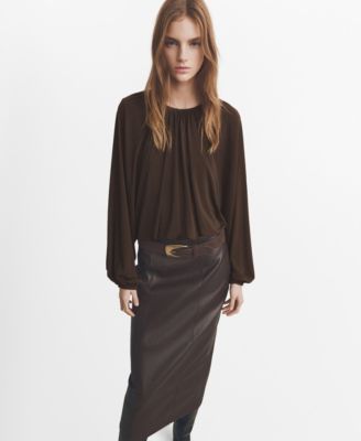 MANGO - Women's Round Neckline Gathered Blouse