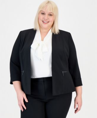 Kasper - Plus Size 3/4-Sleeve Collarless Blazer
