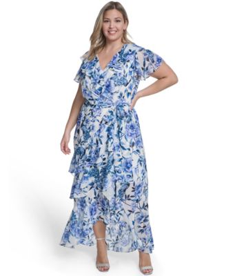 Eliza J - Plus Size Flutter Sleeve Ruffle Maxi Dress