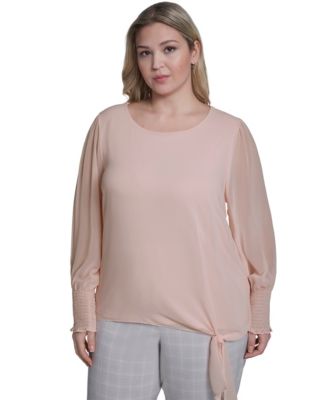 Calvin Klein - Plus Size Mixed Media Long-Sleeve Top