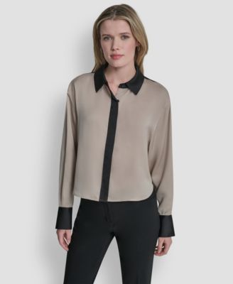 DKNY - Petite Patch Work Button-Up Top