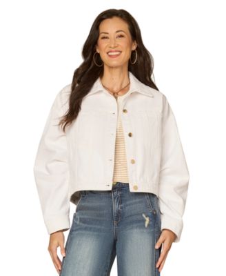Democracy - Petite Oversized Barrel Sleeve Collared Optic White Denim Jacket