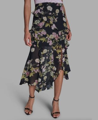 BCBG - Women's Side Zipper Printed Ruffle Maxi Skirt