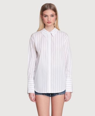 Avec Les Filles - Women's Spread Collar Stripe Button Down Shirt