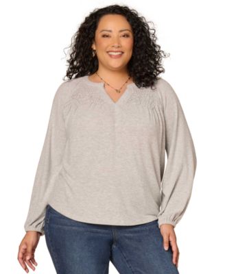 Democracy - Plus Size Blouson Long-Sleeve Relaxed Top