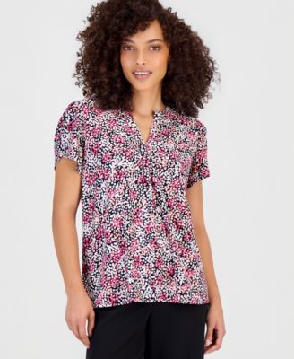 Anne Klein Essentials - Petite Printed Tulip-Sleeve Top