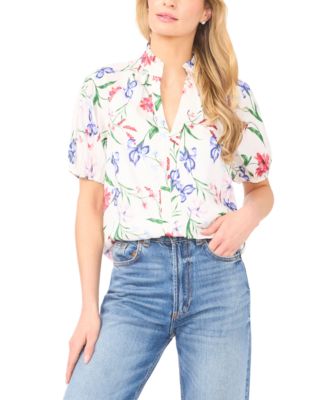 CeCe - Women's Ruffle Split Neck Raglan Seam Blouse