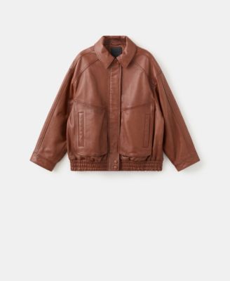 MANGO - Women's Oversized Leather Jacket