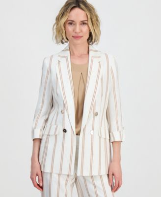 Kasper - Petite Striped Notch Collar Jacket