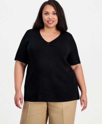 Kasper - Plus Size V-Neck Short-Sleeve Knit Top