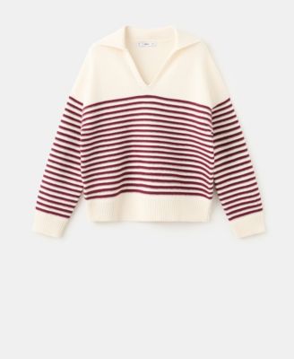 MANGO - Women's Striped Polo-Neck Sweater