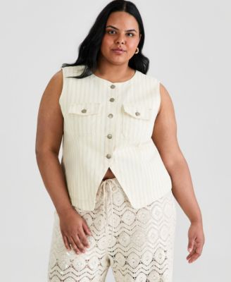 And Now This - Plus Size Split-Hem Pocketed Vest