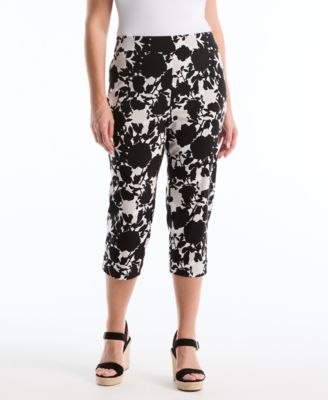 Rafaella - Plus Size Floral Riveted Vent Printed Capri