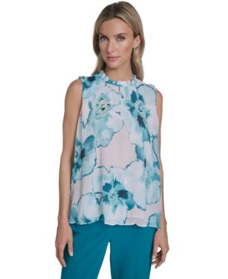 Calvin Klein - Women's Textured Ruffle Neck Top