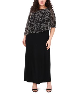 MSK - Plus Size Beaded Cape Gown