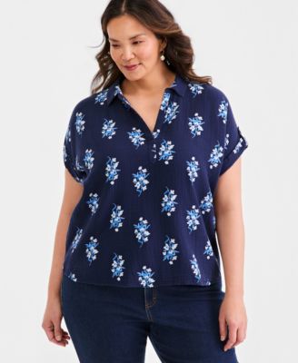 Style & Co - Plus Size Collared Popover Top