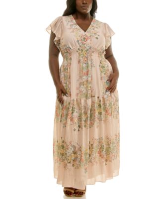 Taylor - Plus Size Flutter Sleeve Tiered Maxi Dress