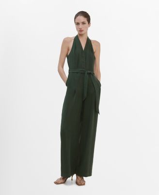 MANGO - Women's Halter-Neck Belt Jumpsuit