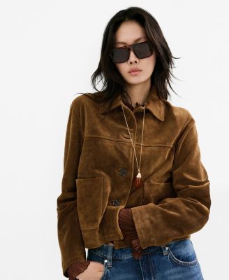 MANGO - Women's Buttons Suede Leather Jacket