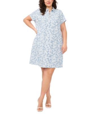 MSK - Plus Size Collared Neck Zip-Front Short Dress