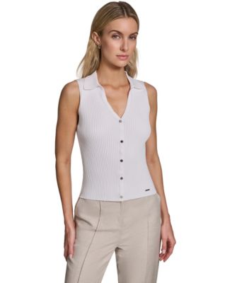 Calvin Klein - Women's Sleeveless Button-Front Collared Sweater