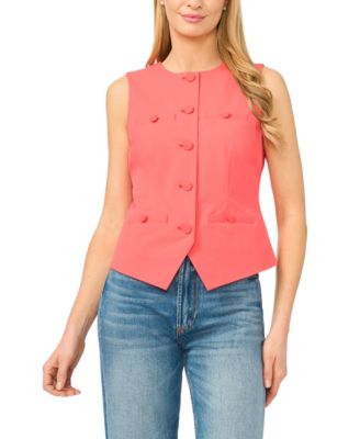 CeCe - Women's Crewneck Button-Up Vest