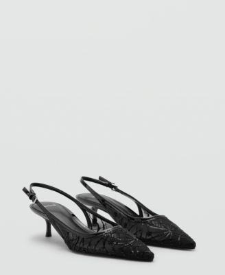 MANGO - Women's Sequins Embroidered Kitten-Heel Shoes