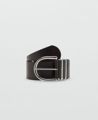 MANGO - Women's Oval Buckle Leather Belt
