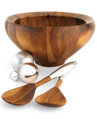 Nambe Yaro 3 Piece Wood Salad Bowl with Servers image