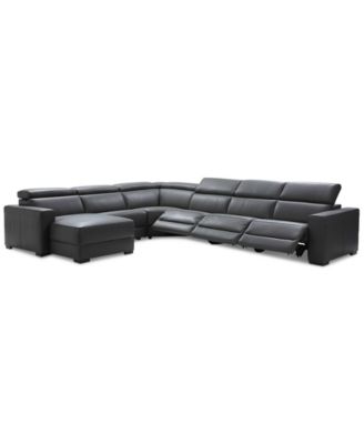 Nevio 6-pc Leather Sectional Sofa with Chaise, 3 Power Recliners and Articulating Headrests, Created for Macy's image