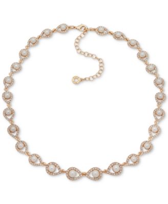 Gold-Tone Pavé & Imitation Pearl Collar Necklace, 16" + 3" extender image