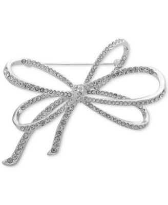 Anne Klein - Silver-Tone Pav&eacute; Bow Pin
